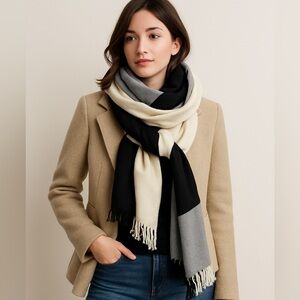 DONNI Tri-Color Scarf Black Gray Ivory NWT Cozy Wrap